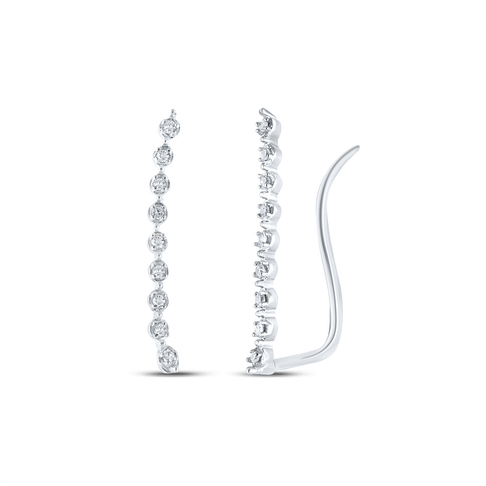 10K White Gold Womens Round Natural Diamond Climber Earrings 1/20 CTW 0.66 Gram
