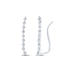 10K White Gold Womens Round Natural Diamond Climber Earrings 1/20 CTW 0.66 Gram