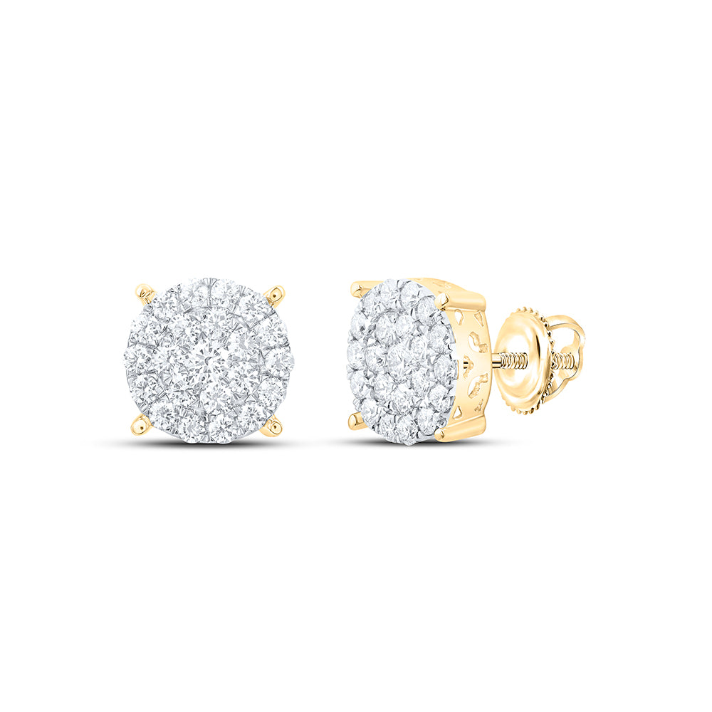 14kt Yellow Gold Womens Round Diamond Concentric Circle Cluster Stud Earrings 2.00 Cttw