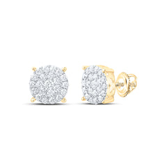 14kt Yellow Gold Womens Round Diamond Concentric Circle Cluster Stud Earrings 2.00 Cttw