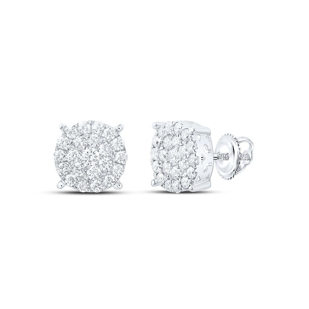 10kt White Gold Womens Round Diamond Cindys Dream Concentric Cluster Stud Earrings 2.00 Cttw