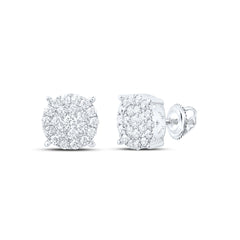 10kt White Gold Womens Round Diamond Cindys Dream Concentric Cluster Stud Earrings 2.00 Cttw