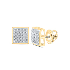 10kt Yellow Gold Mens Round Diamond Square Cluster Earrings 1/6 Cttw