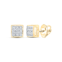 10kt Yellow Gold Mens Round Diamond Square Cluster Stud Earrings 1/20 Cttw