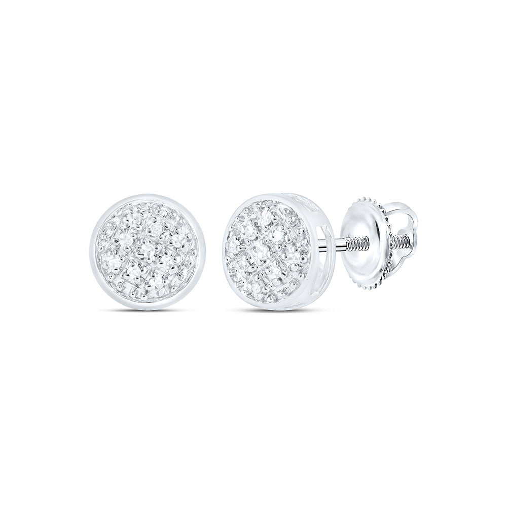 10kt White Gold Mens Round Diamond Circle Cluster Earrings 1/20 Cttw