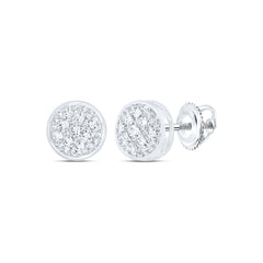 10kt White Gold Mens Round Diamond Circle Cluster Earrings 1/20 Cttw