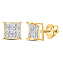 10kt Yellow Gold Womens Round Diamond Square Cluster Earrings 1/10 Cttw
