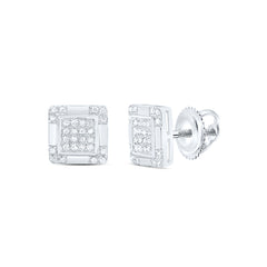 10K White Gold Mens Round Natural Diamond Square Cluster Stud Earrings 1/6 CTW 1.9 Gram