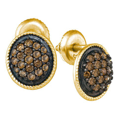 10kt Yellow Gold Womens Round Brown Diamond Cluster Earrings 1/2 Cttw