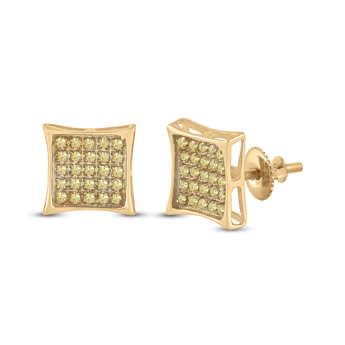 10kt Yellow Gold Mens Round Yellow Color Enhanced Diamond Cluster Earrings 1/6 Cttw