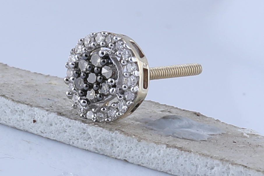 10K Yellow Gold Womens Brown Diamond Flower Cluster Screwback Stud Earrings 1/4 CTW 0.93 Gram