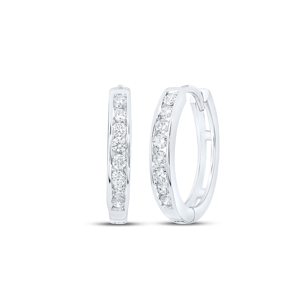 14kt White Gold Womens Round Diamond Channel Set Hoop Earrings 1/4 Cttw