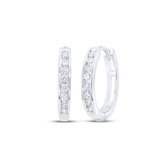 14kt White Gold Womens Round Diamond Channel Set Hoop Earrings 1/4 Cttw