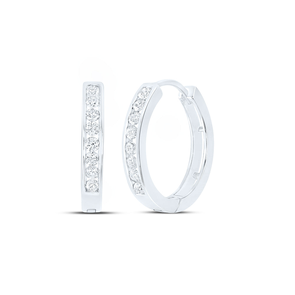 10kt White Gold Womens Round Diamond Timeless Hoop Earrings 1/2 Cttw