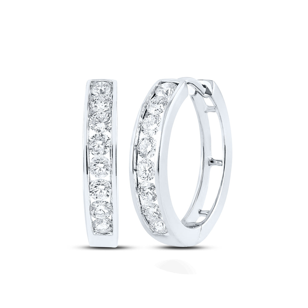 14kt White Gold Womens Round Diamond Hoop Earrings 1.00 Cttw