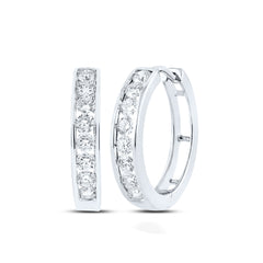 14kt White Gold Womens Round Diamond Hoop Earrings 1.00 Cttw