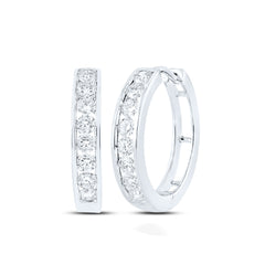 10kt White Gold Womens Round Diamond Timeless Hoop Earrings 1.00 Cttw