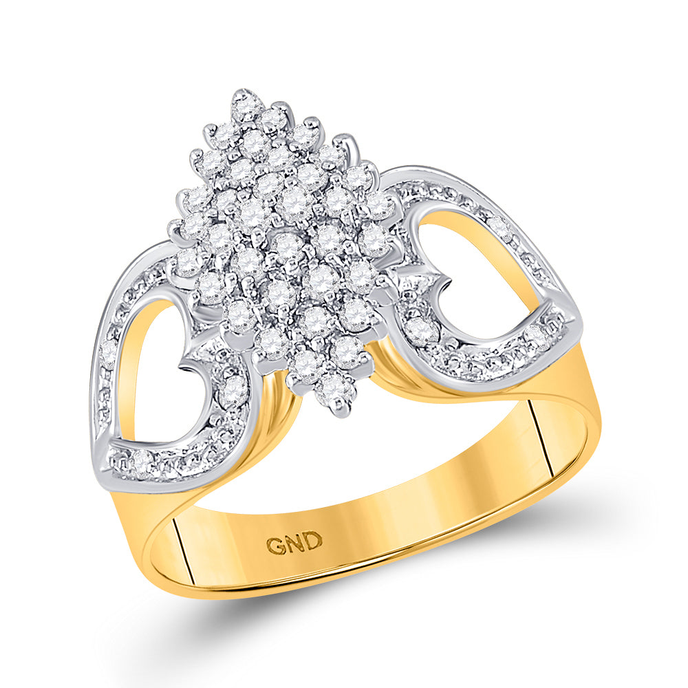 10K Yellow Gold Womens Round Natural Diamond Cluster Heart Ring 1/2 CTW 4.26 Gram