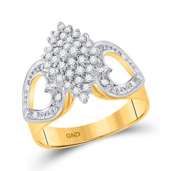 10K Yellow Gold Womens Round Natural Diamond Cluster Heart Ring 1/2 CTW 4.26 Gram