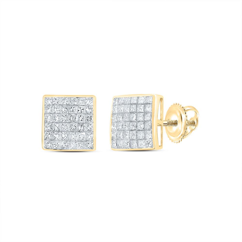 14kt Yellow Gold Womens Princess Diamond Square Cluster Stud Earrings 5/8 Cttw