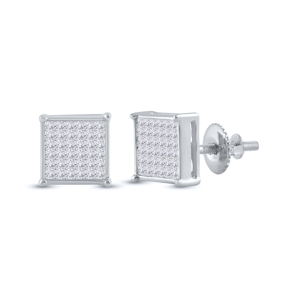 14K White Gold 1/2 Ct-Natural Diamond Invisible Earrings 1.97 Gram