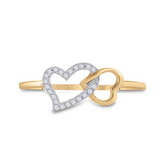 10K Yellow Gold 10K White Gold Womens Round Natural Diamond Double Heart Ring 1/20 CTW 1.17 Gram