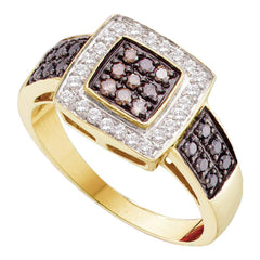 14kt Yellow Gold Womens Round Black Color Enhanced Diamond Square Cluster Ring 1/2 Cttw