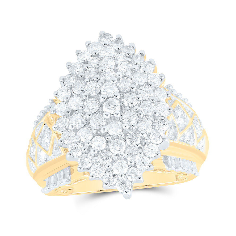 10K Yellow Gold Womens Round Natural Diamond Marquise Cluster Ring 2.00 CTW 8.99 Gram