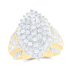 10K Yellow Gold Womens Round Natural Diamond Marquise Cluster Ring 2.00 CTW 8.99 Gram
