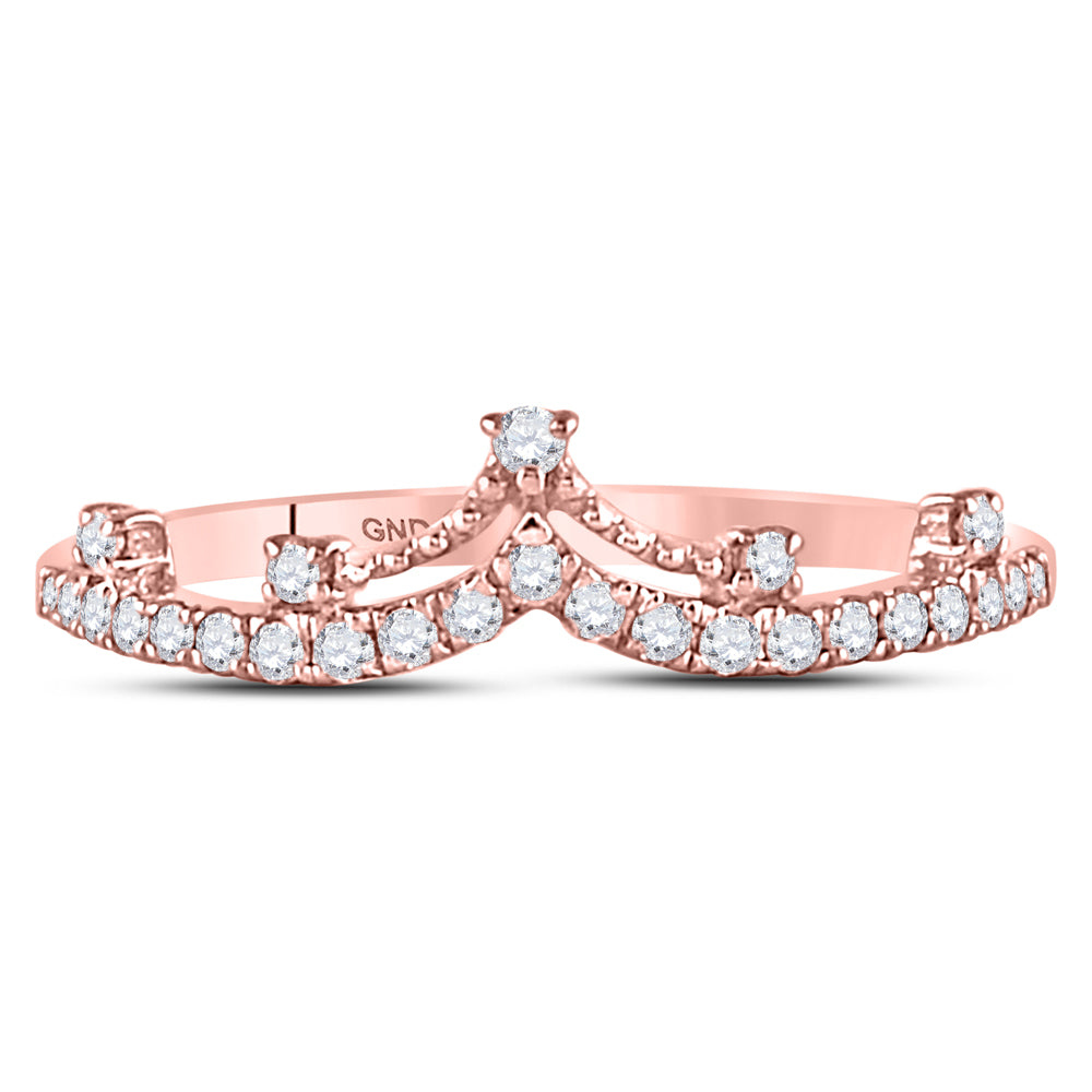 10K Rose Gold Womens Round Natural Diamond Crown Tiara Fashion Band Ring 1/5 CTW 1.21 Gram