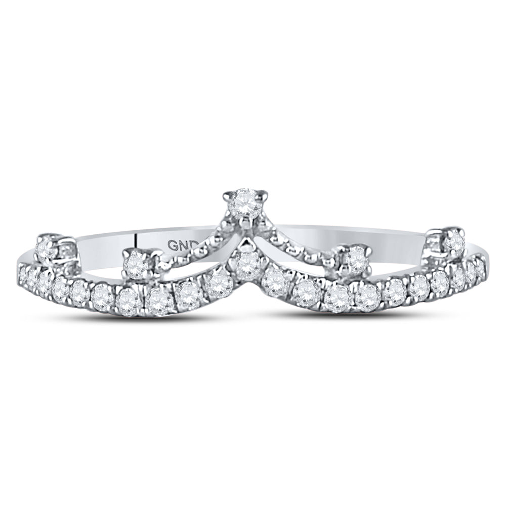 10K White Gold Womens Round Natural Diamond Crown Tiara Fashion Band Ring 1/5 CTW 1.3 Gram