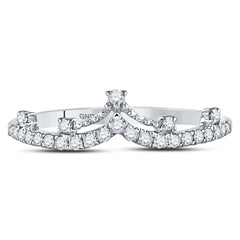 10K White Gold Womens Round Natural Diamond Crown Tiara Fashion Band Ring 1/5 CTW 1.3 Gram