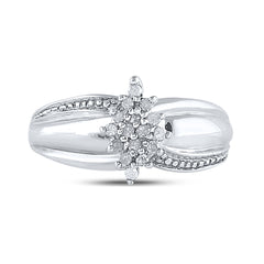 Sterling Silver Womens Round Diamond Oval Cluster Fashion Ring 1/6 Cttw