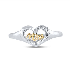 Sterling Silver Womens Round Natural Diamond Mom Mother 2-Tone Heart Ring .02 CTW 1.84 Gram