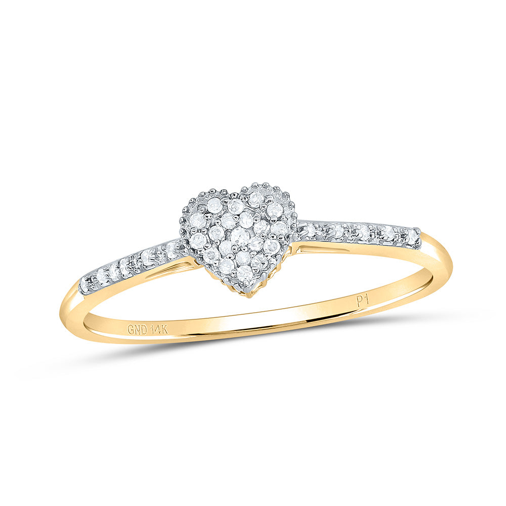 14kt Yellow Gold Womens Round Diamond Slender Heart Cluster Ring 1/12 Cttw