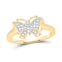 10kt Yellow Gold Womens Round Diamond Butterfly Bug Cluster Ring 1/12 Cttw