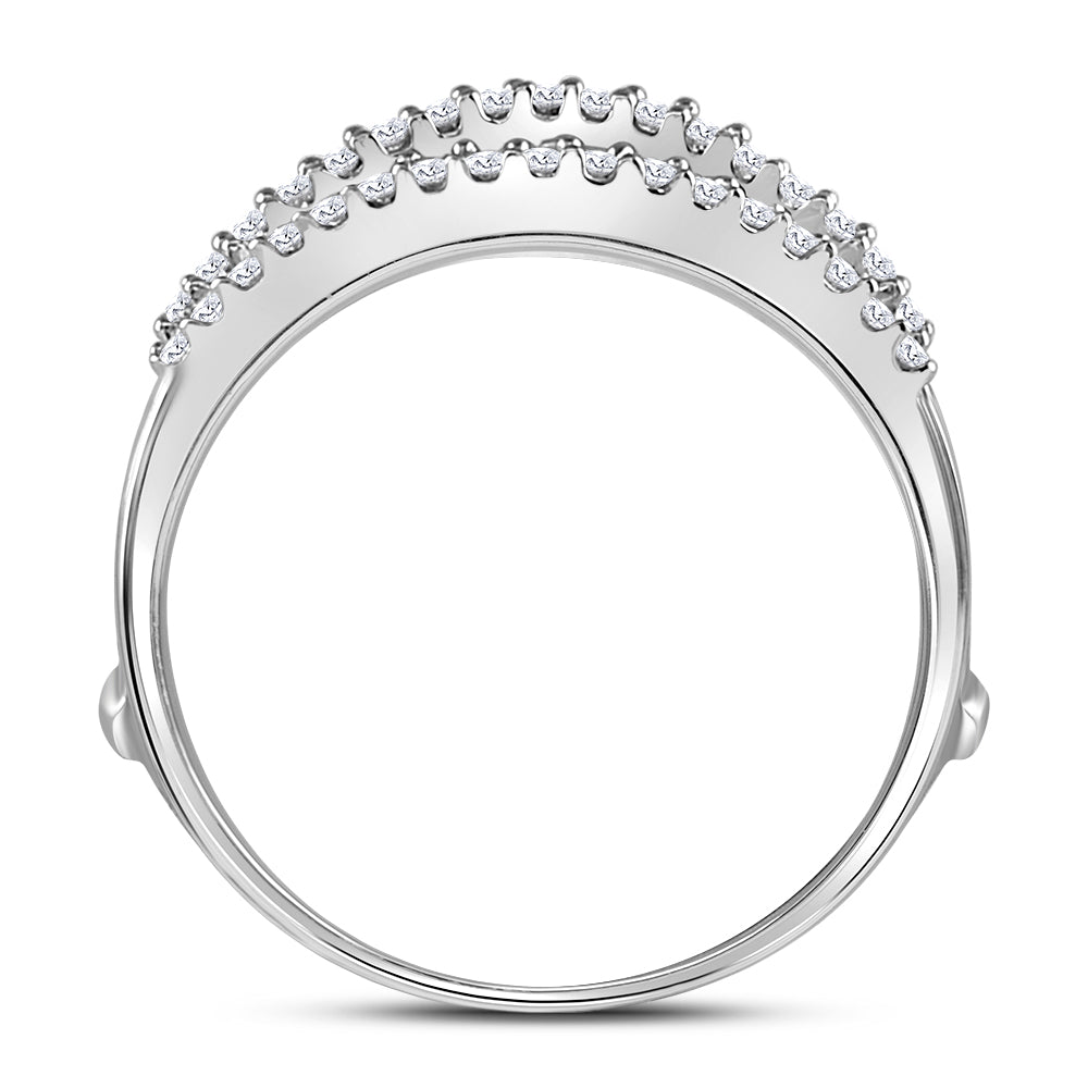 14kt White Gold Womens Round Diamond Ring Guard Wrap Enhancer Wedding Band 1/4 Cttw