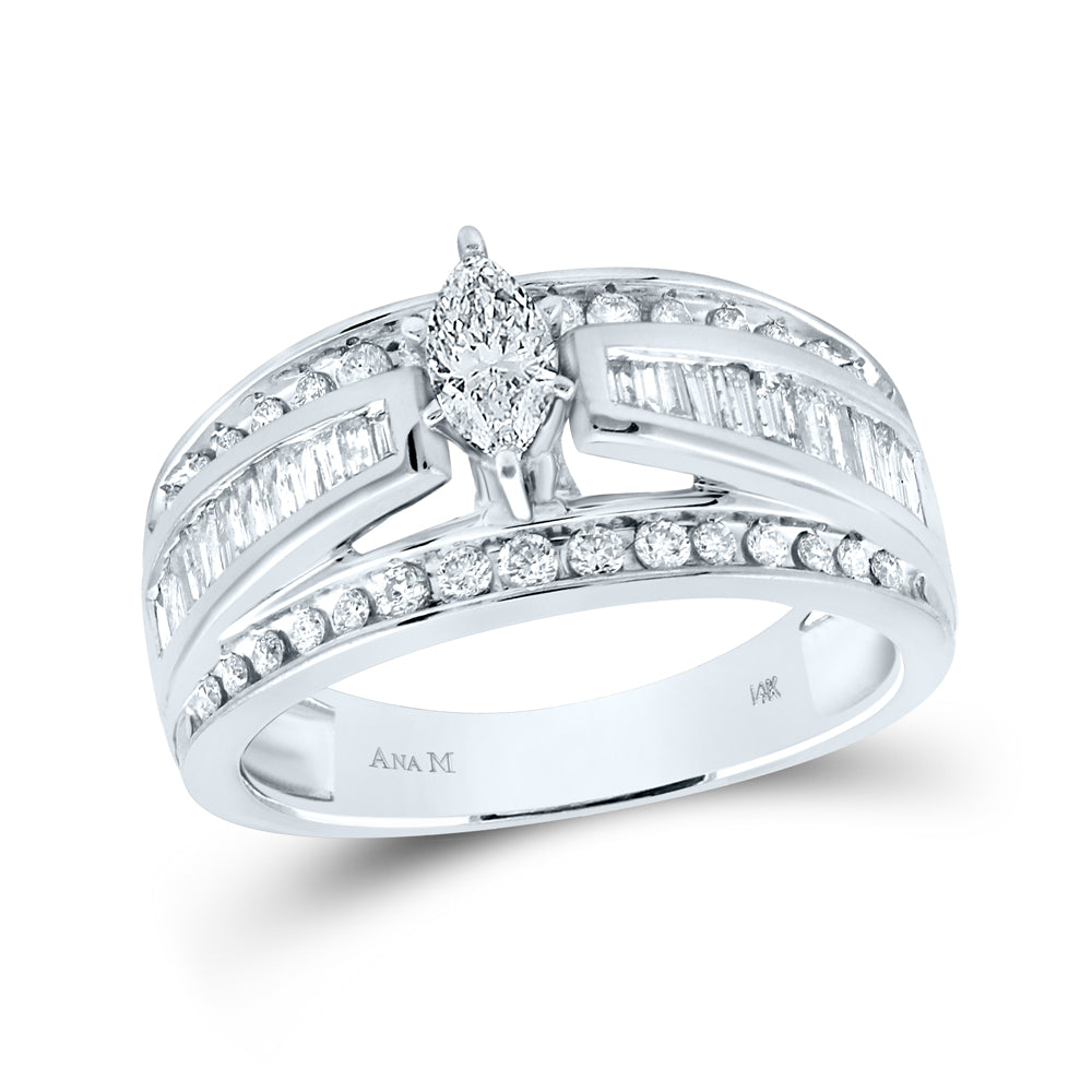 14kt White Gold Womens Marquise Diamond Solitaire Bridal Wedding Engagement Ring 1.00 Cttw