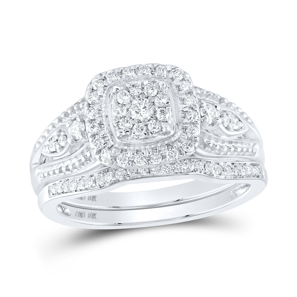 10kt White Gold Womens Round Diamond Bridal Wedding Engagement Ring Band Set 3/8 Cttw