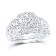 10kt White Gold Womens Round Diamond Bridal Wedding Engagement Ring Band Set 3/8 Cttw