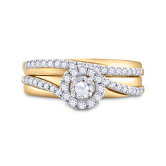 14kt White Gold Womens Round Diamond Halo Bridal Wedding Engagement Ring Band Set 5/8 Cttw