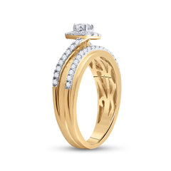 14kt White Gold Womens Round Diamond Halo Bridal Wedding Engagement Ring Band Set 5/8 Cttw
