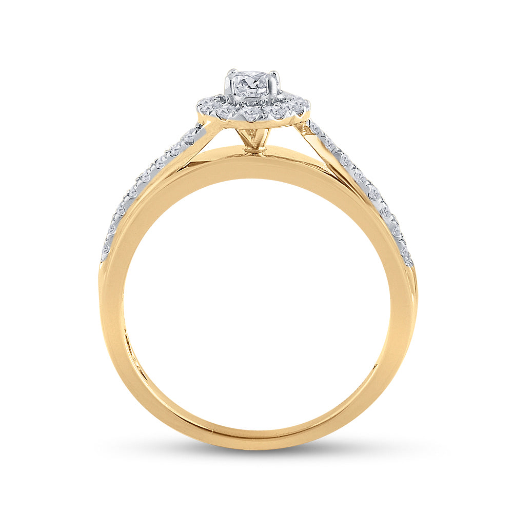 14kt White Gold Womens Round Diamond Halo Bridal Wedding Engagement Ring Band Set 5/8 Cttw