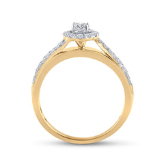 14kt White Gold Womens Round Diamond Halo Bridal Wedding Engagement Ring Band Set 5/8 Cttw