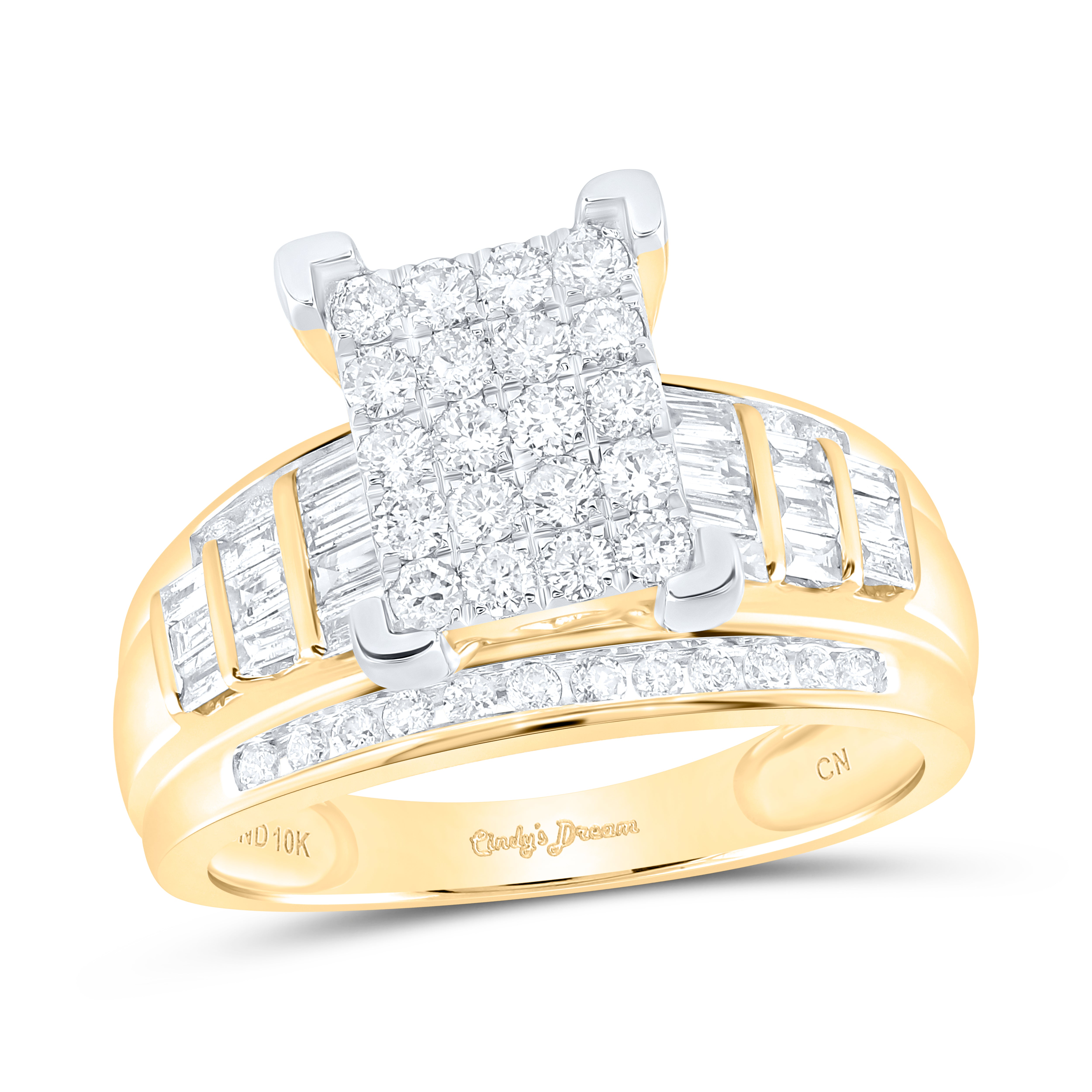 10kt Yellow Gold Womens Round Diamond Cluster Bridal Wedding Engagement Ring 1.00 Cttw
