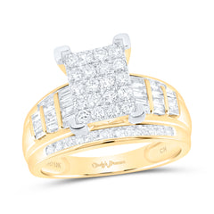 10kt Yellow Gold Womens Round Diamond Cluster Bridal Wedding Engagement Ring 1.00 Cttw