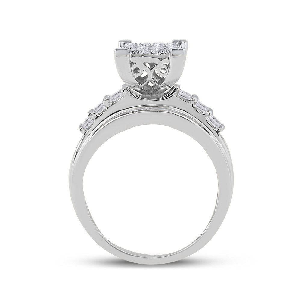 10kt White Gold Womens Princess Diamond Cluster Bridal Wedding Engagement Ring 1.00 Cttw
