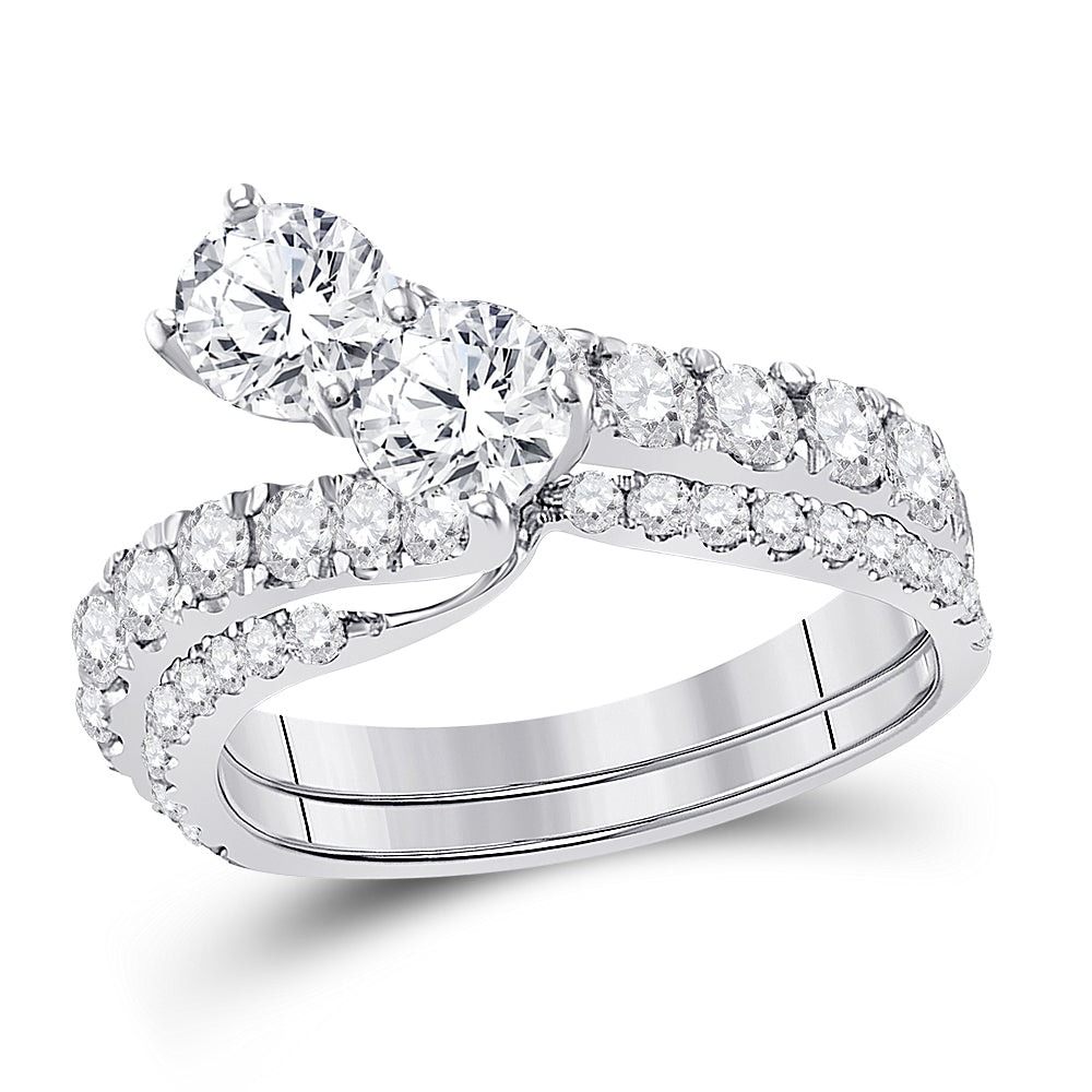 14kt White Gold Womens Round Diamond Bridal Wedding Engagement Ring Band Set 2.00 Cttw (Certified)