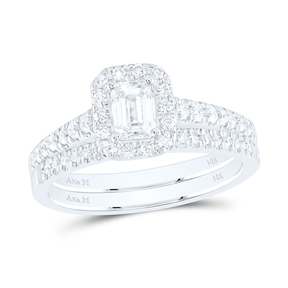 14kt White Gold Womens Emerald Diamond Bridal Wedding Engagement Ring Band Set 1.00 Cttw (Certified)