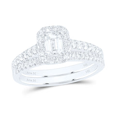 14kt White Gold Womens Emerald Diamond Bridal Wedding Engagement Ring Band Set 1.00 Cttw (Certified)